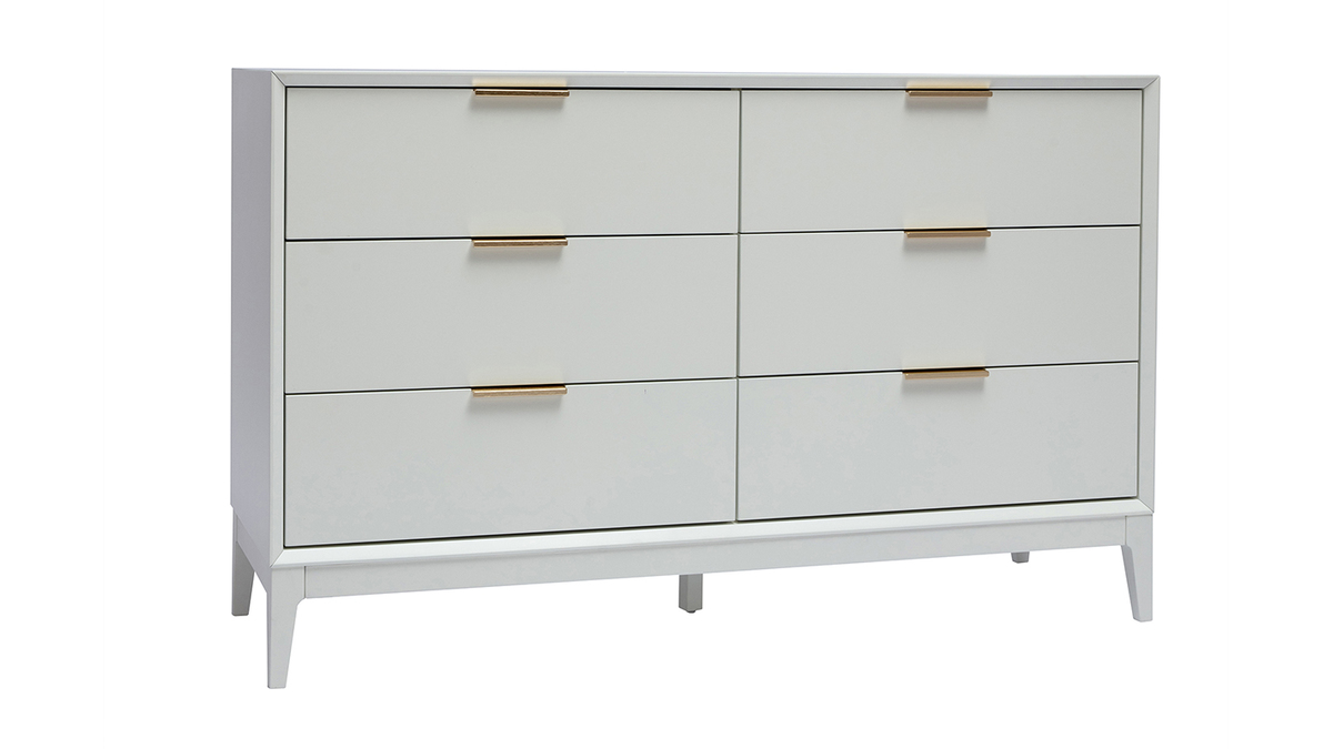 Commode blanche mat et mtal dor 6 tiroirs L120 cm GIANA