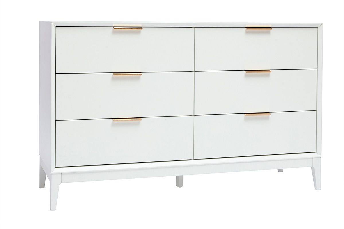 Commode blanche mat et mtal dor 6 tiroirs L120 cm GIANA