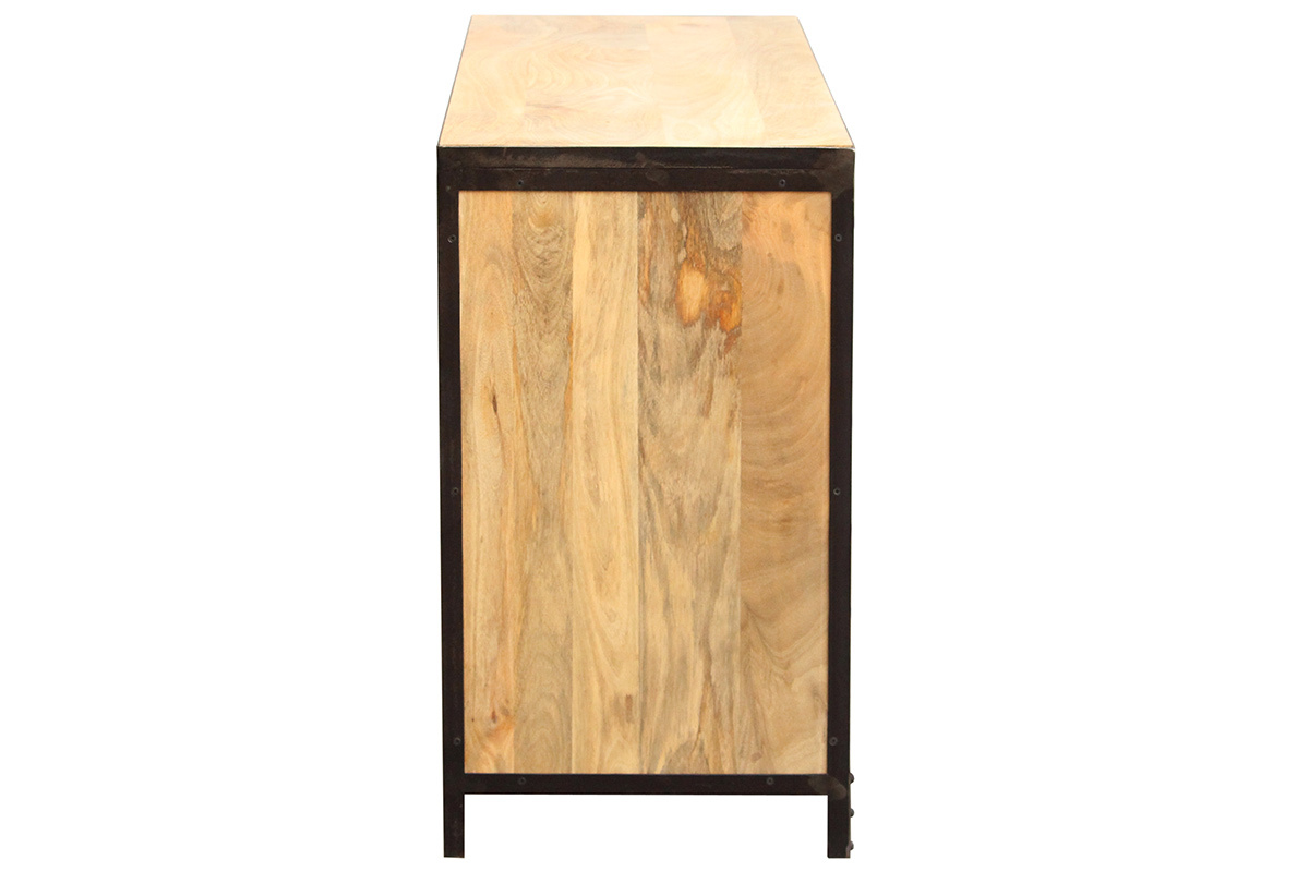 Commode industrielle en bois manguier massif et mtal noir 6 tiroirs L130 cm INDUSTRIA