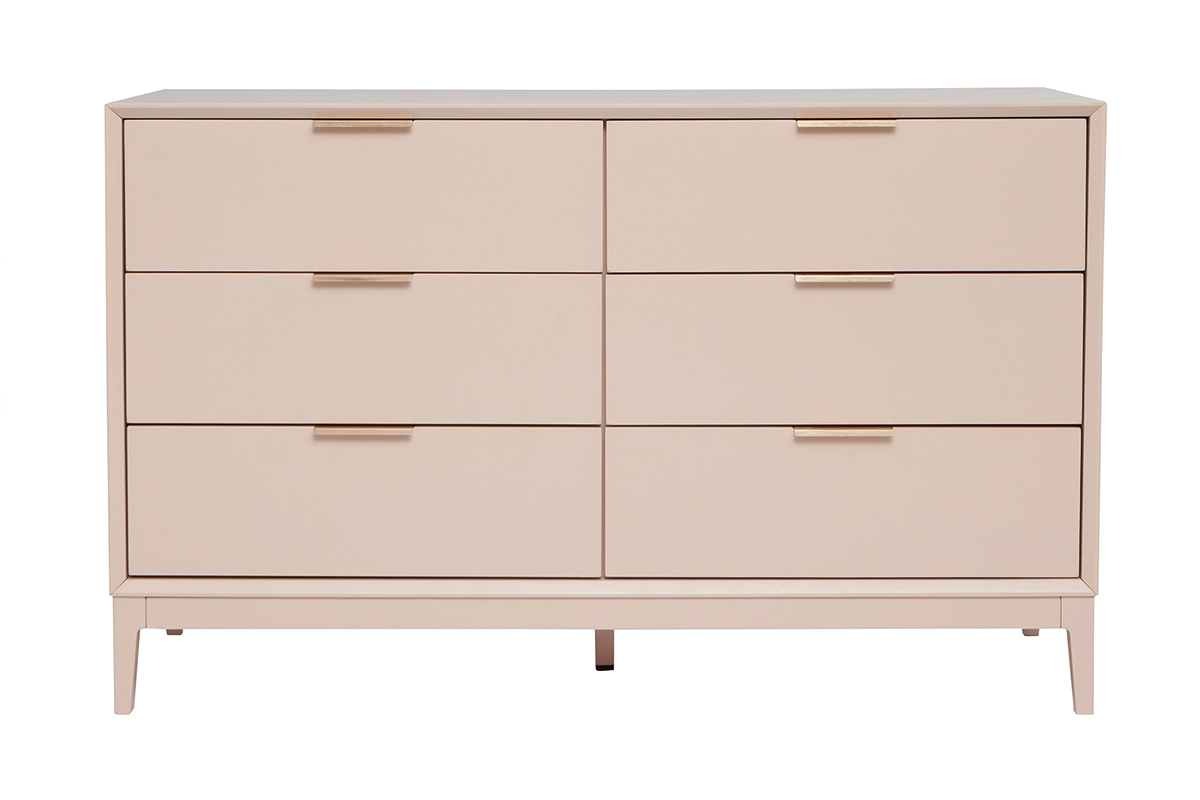 Commode rose poudr et mtal dor 6 tiroirs L120 cm GIANA