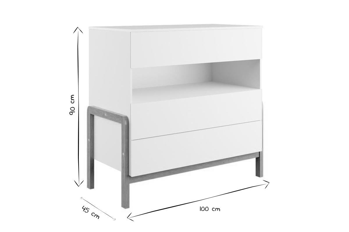 Commode scandinave blanche et bois clair chne massif 3 tiroirs L100 cm CELESTINE