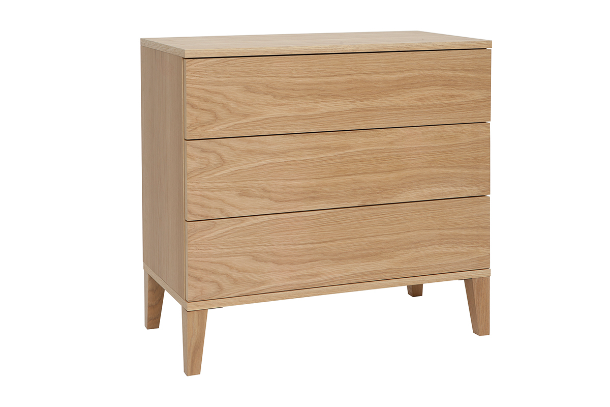 Commode scandinave en bois clair chne 3 tiroirs L80 cm FREDDY