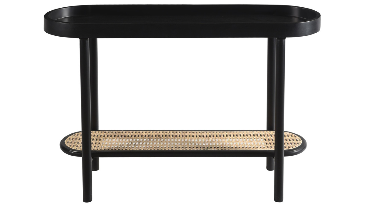 Console avec plateau ovale en bois noir et cannage de rotin L115 cm MACAO