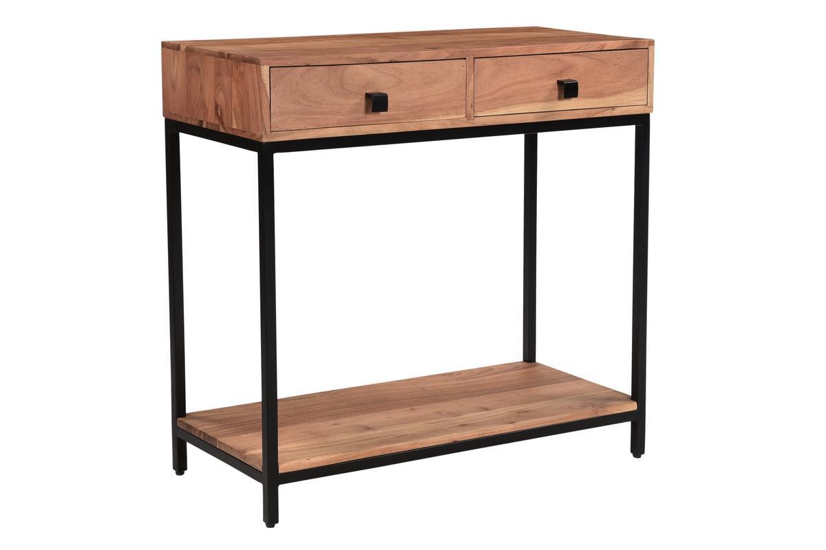 Console avec rangements 2 tiroirs en bois massif et mtal noir L80 cm AXELLE