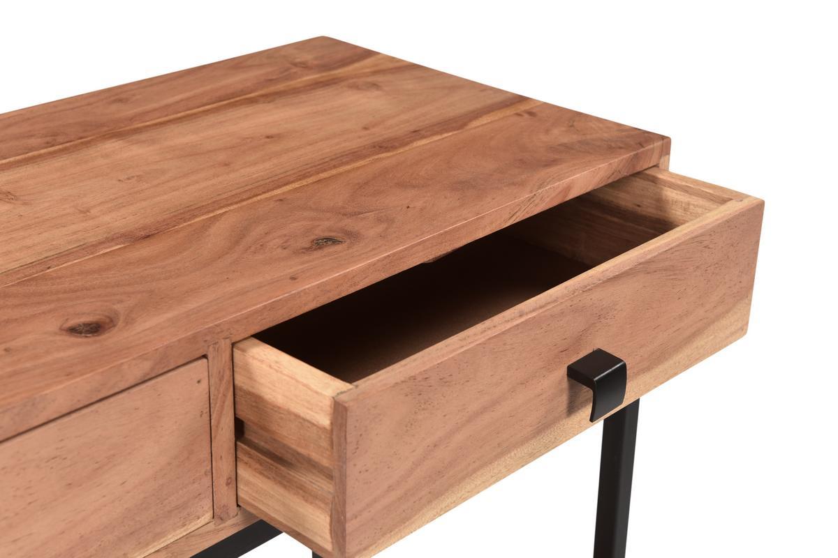 Console avec rangements 2 tiroirs en bois massif et mtal noir L80 cm AXELLE