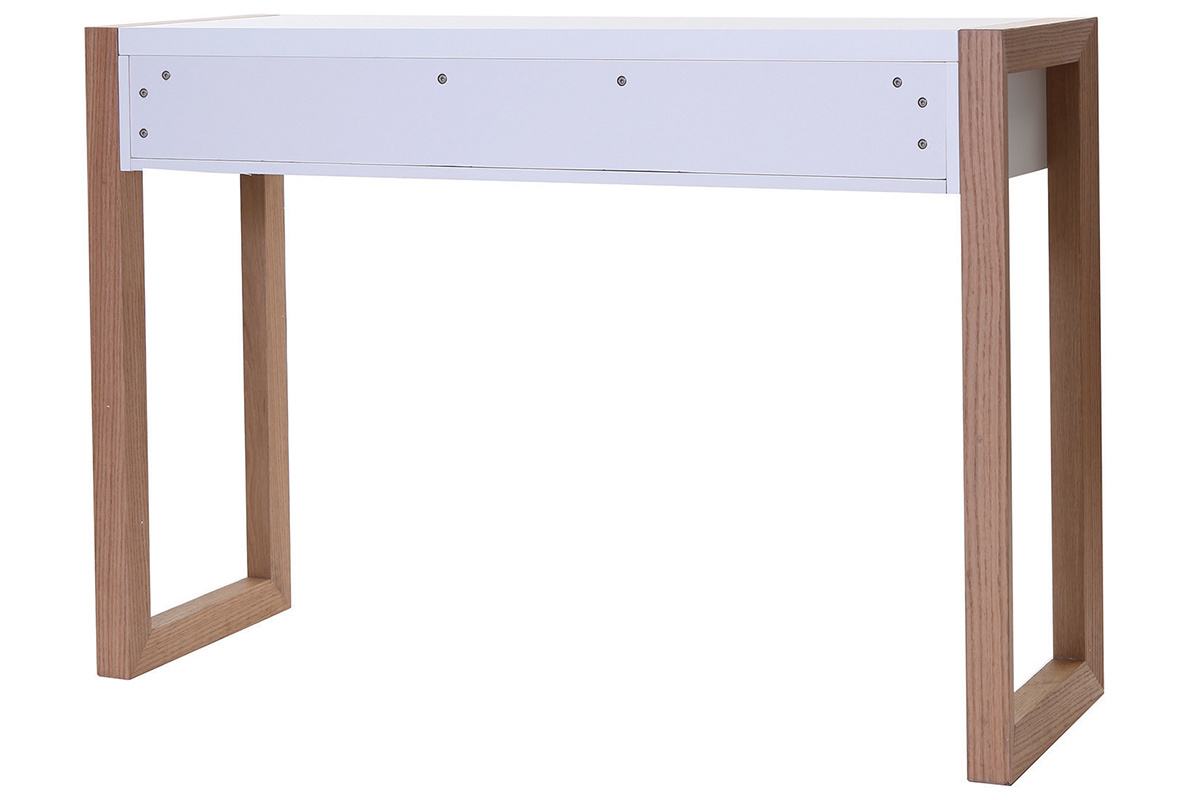 Console design avec rangements 2 tiroirs blanche et bois clair chne 2 tiroirs L120 cm ARMEL