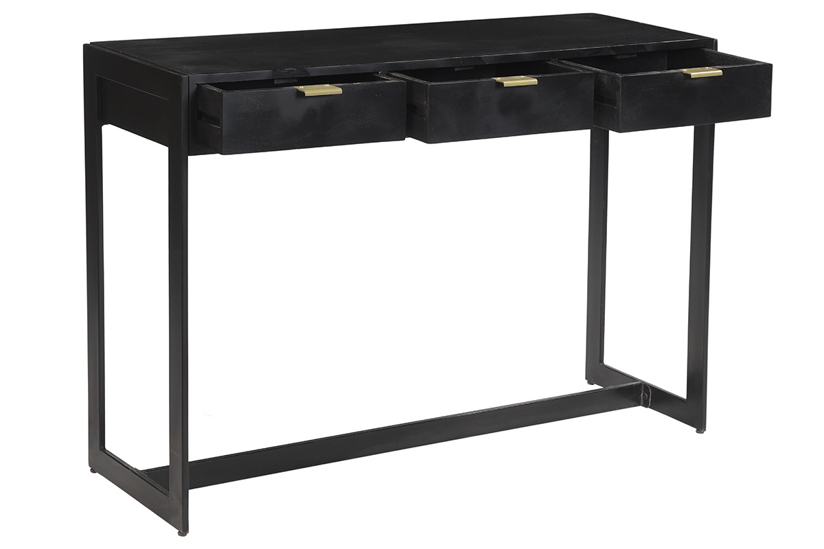 Console design avec rangements 3 tiroirs noire et mtal L115 cm AVIDAN