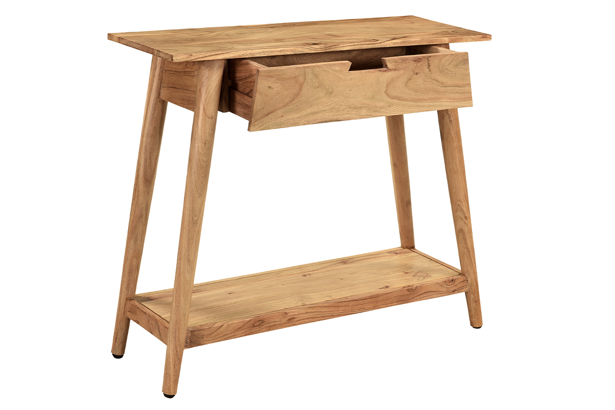 Console naturelle avec tiroir en bois massif L90 cm FRANKLIN