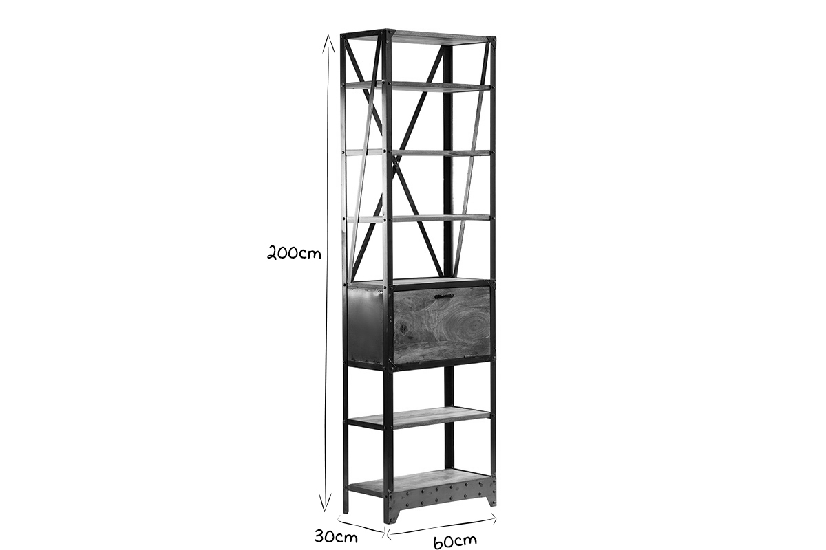 tagre industrielle en bois manguier massif et mtal noir L60 cm ATELIER