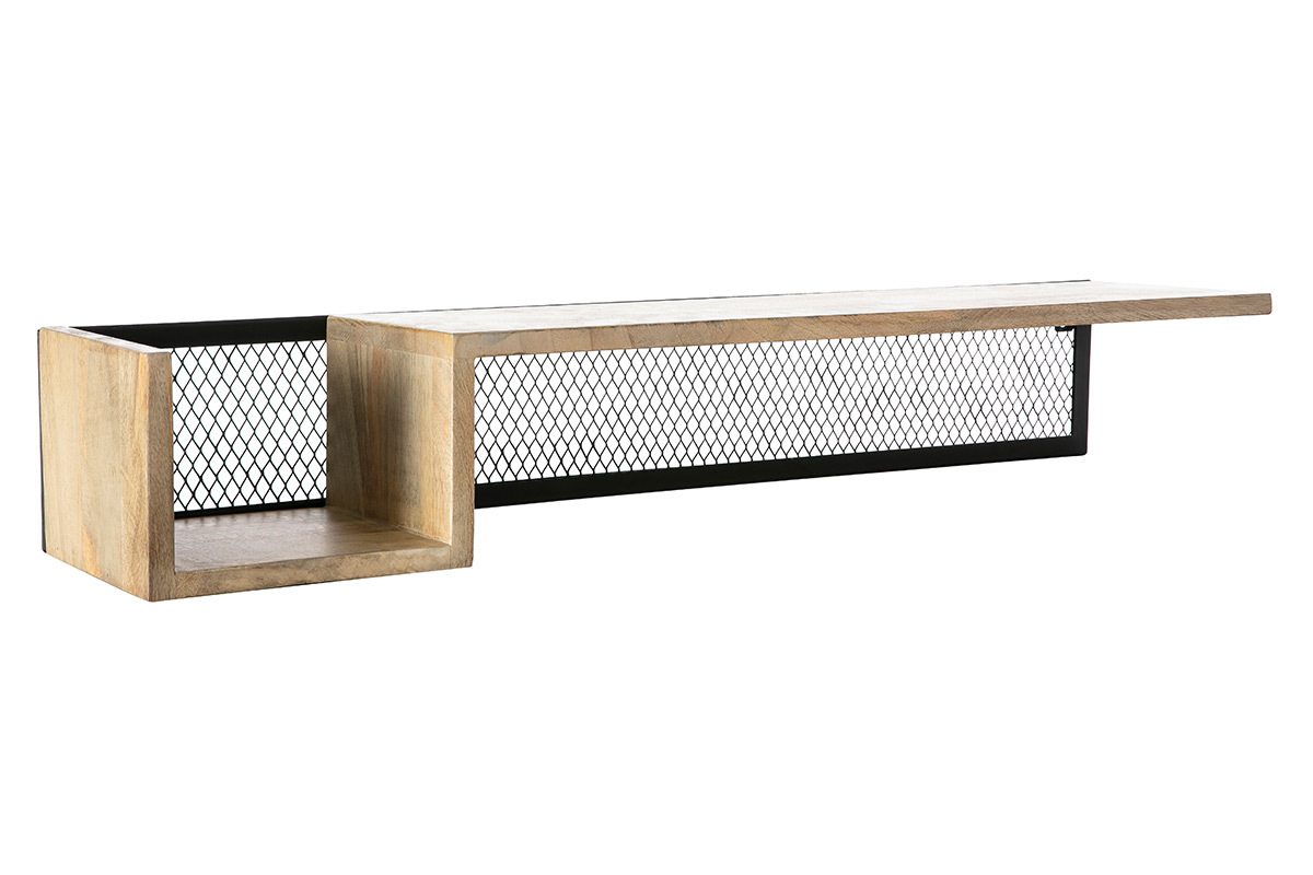 tagre murale industrielle en bois manguier massif et mtal noir L90 cm RACK