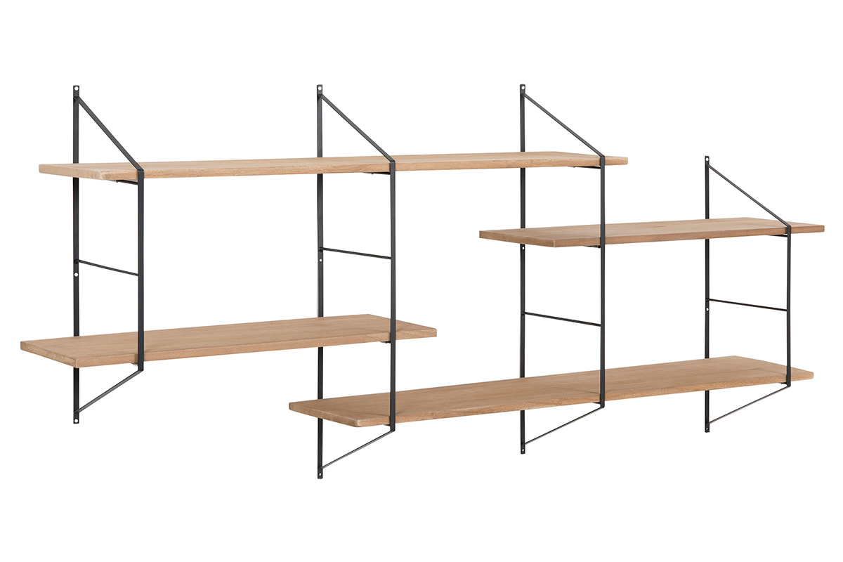 Etagre murale XL modulable en bois clair et mtal noir L191 cm BRIDGE