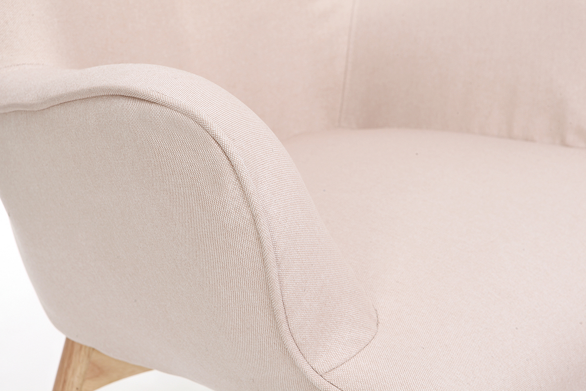 Fauteuil avec repose-pieds scandinave en tissu rose poudr et bois clair BRISTOL