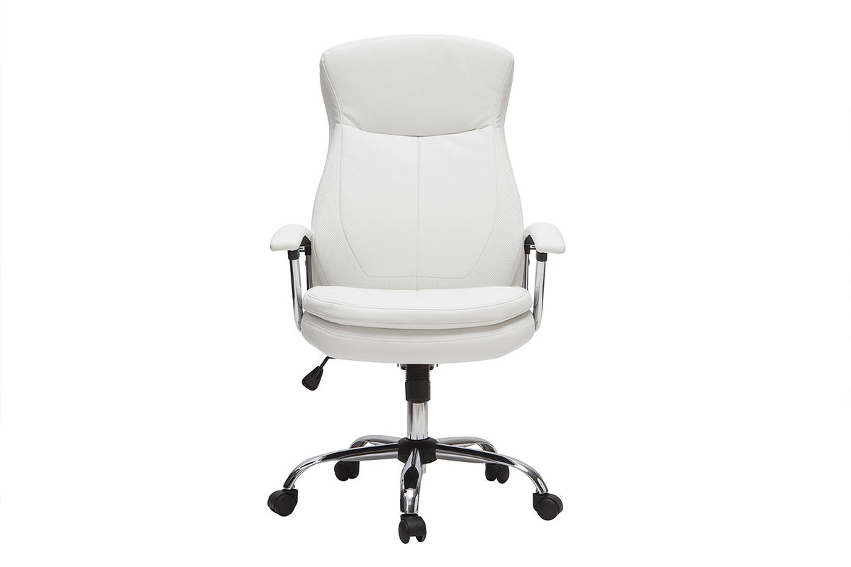 Fauteuil de bureau  roulettes design blanc et acier chrom WALL STREET