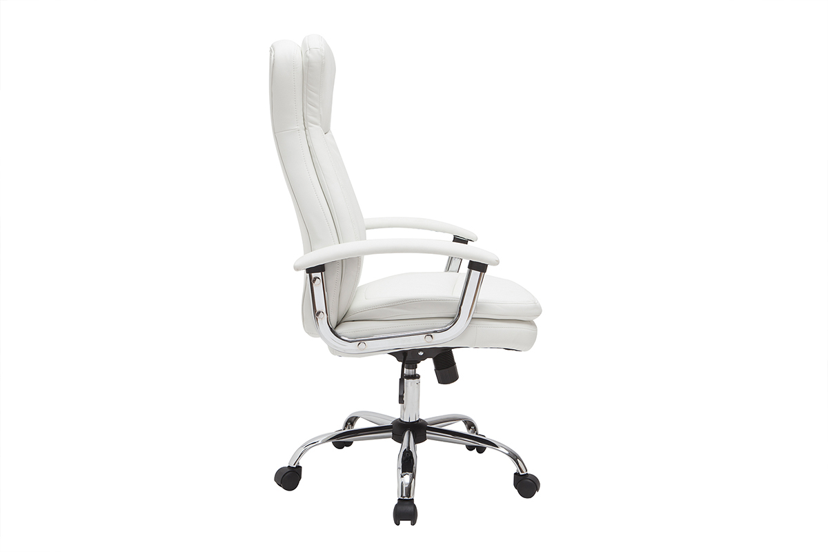 Fauteuil de bureau  roulettes design blanc et acier chrom WALL STREET