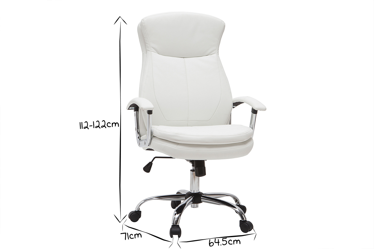 Fauteuil de bureau  roulettes design blanc et acier chrom WALL STREET