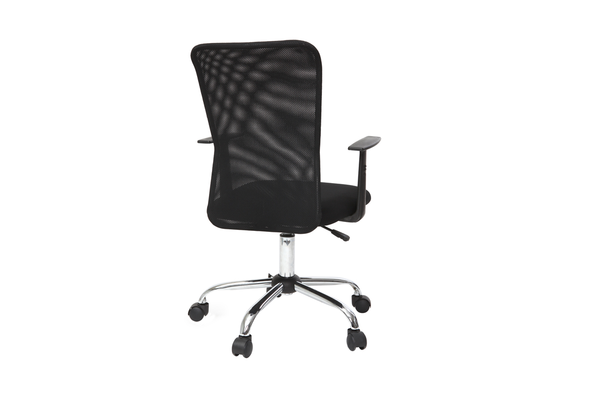 Fauteuil de bureau  roulettes design en mesh noir et acier chrom PLUZ