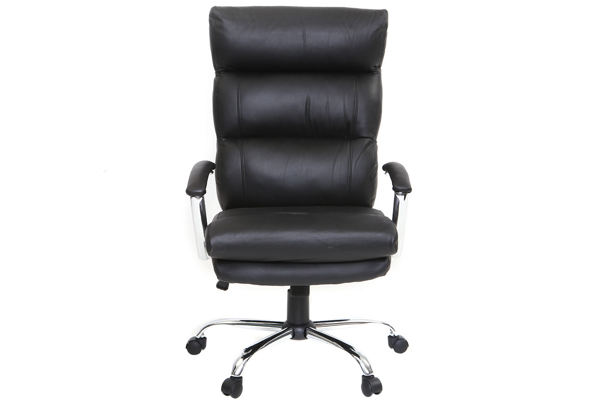 Fauteuil de bureau design cuir noir TILIO - cuir de vache