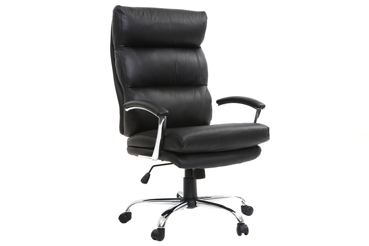 Fauteuil de bureau design cuir noir TILIO - cuir de vache