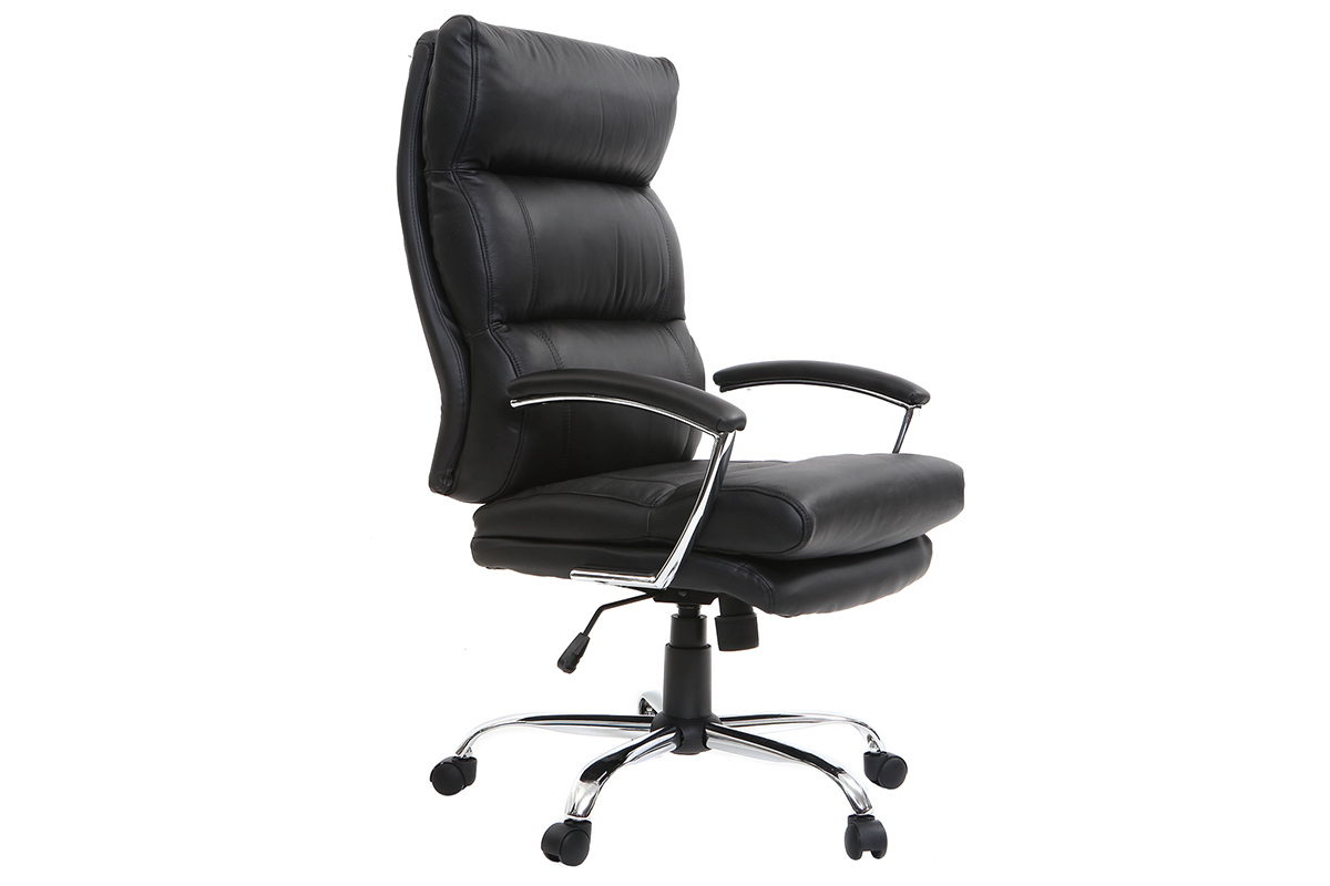 Fauteuil de bureau design cuir noir TILIO - cuir de vache