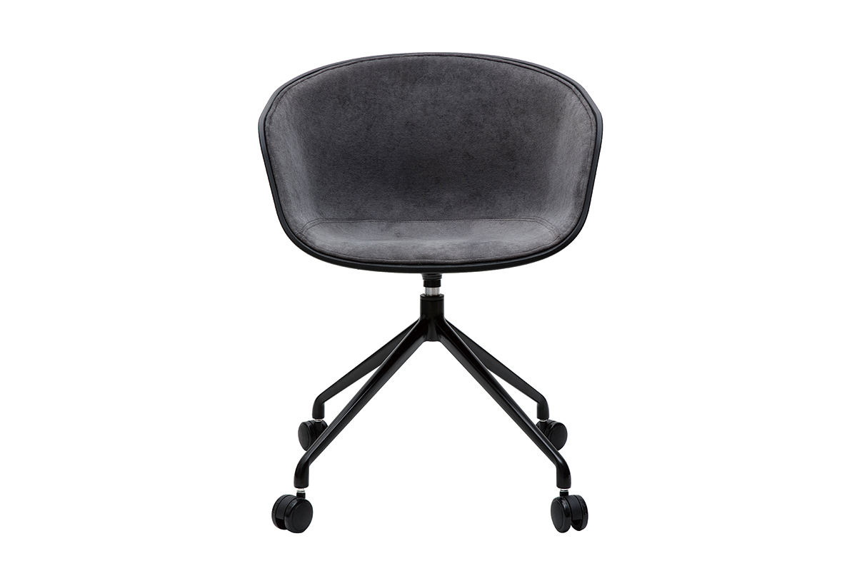 Fauteuil de bureau design noir et tissu gris fonc SCAFO