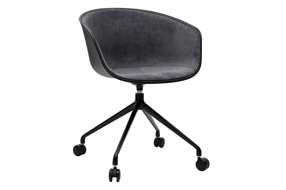 Fauteuil de bureau design noir et tissu gris fonc SCAFO