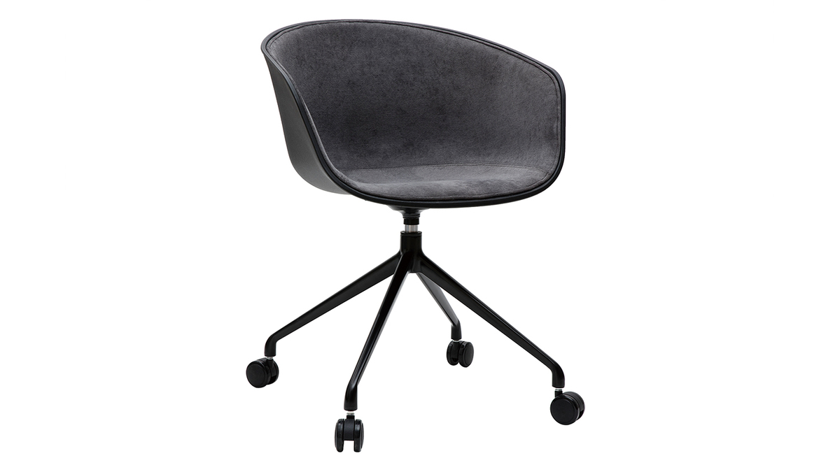 Fauteuil de bureau design noir et tissu gris fonc SCAFO