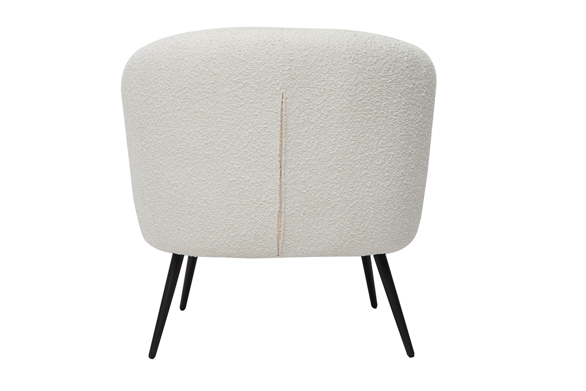 Fauteuil design en tissu effet laine boucle blanc cass et mtal noir MAGGIE