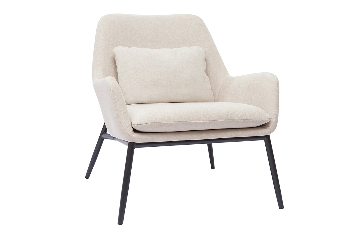 Fauteuil design en tissu effet velours beige et mtal noir MAXINE