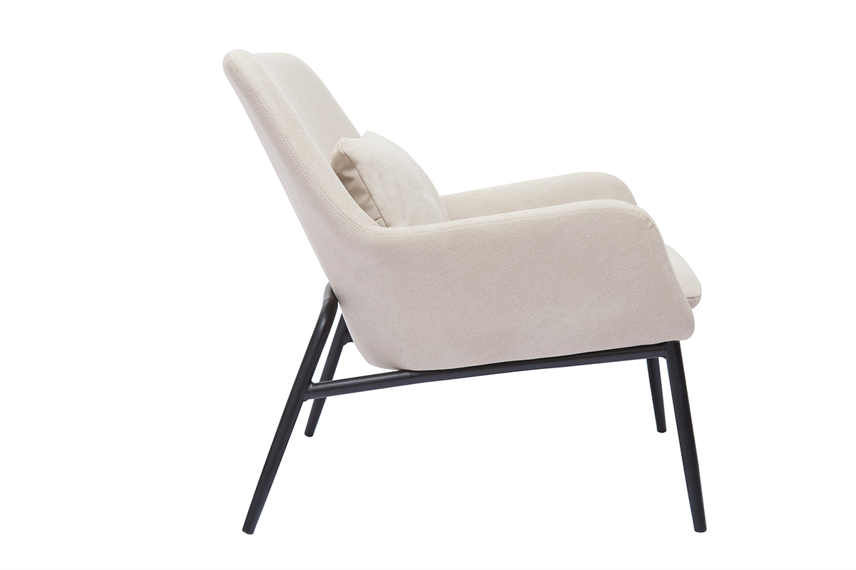 Fauteuil design en tissu effet velours beige et mtal noir MAXINE