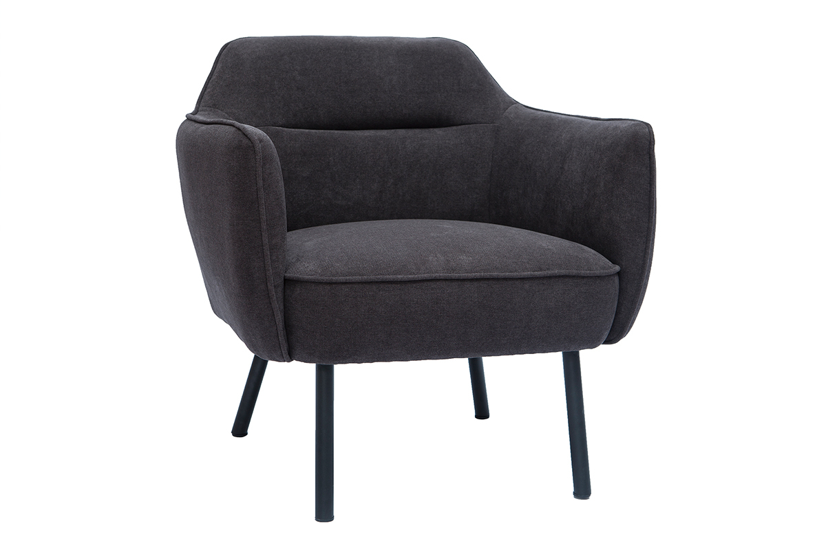 Fauteuil design en tissu effet velours gris fonc et mtal noir LAURENS