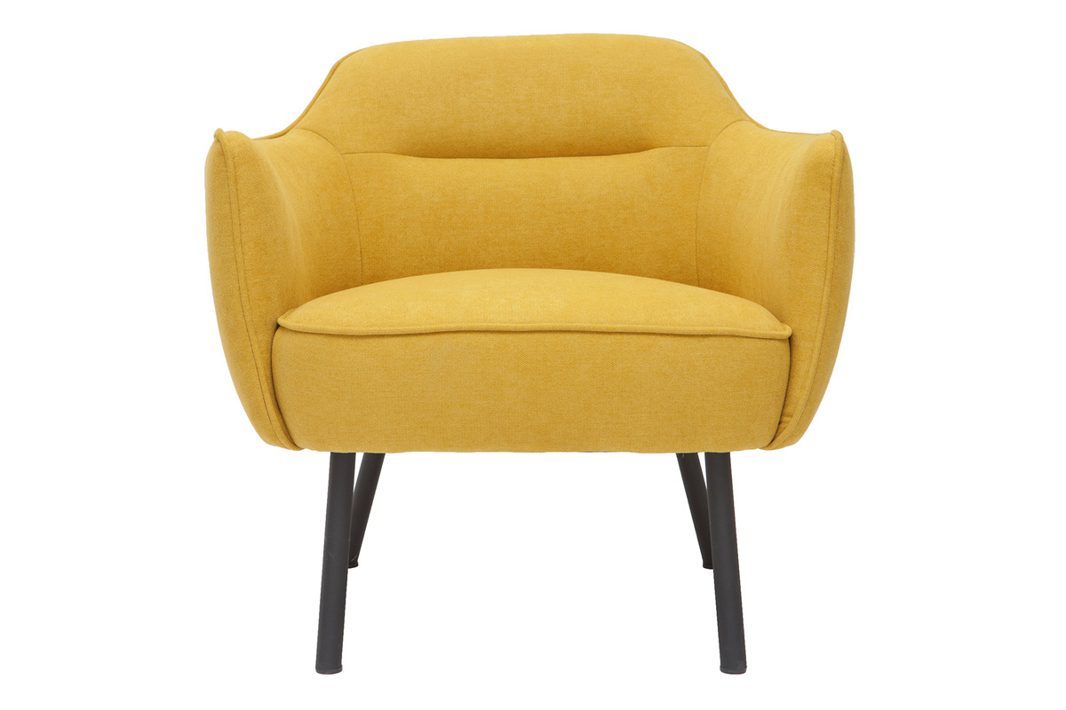 Fauteuil design en tissu effet velours jaune moutarde et mtal noir LAURENS