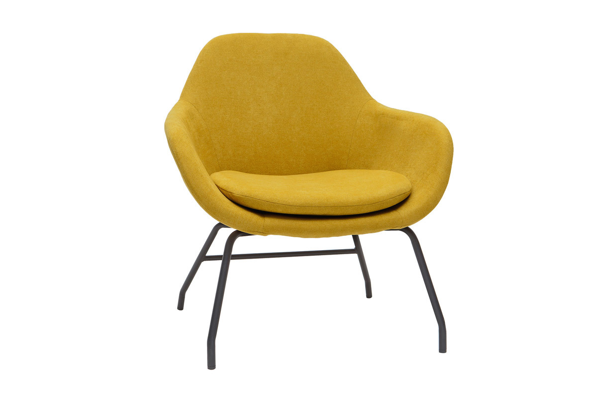 Fauteuil design en tissu effet velours jaune moutarde et mtal noir MAYNE