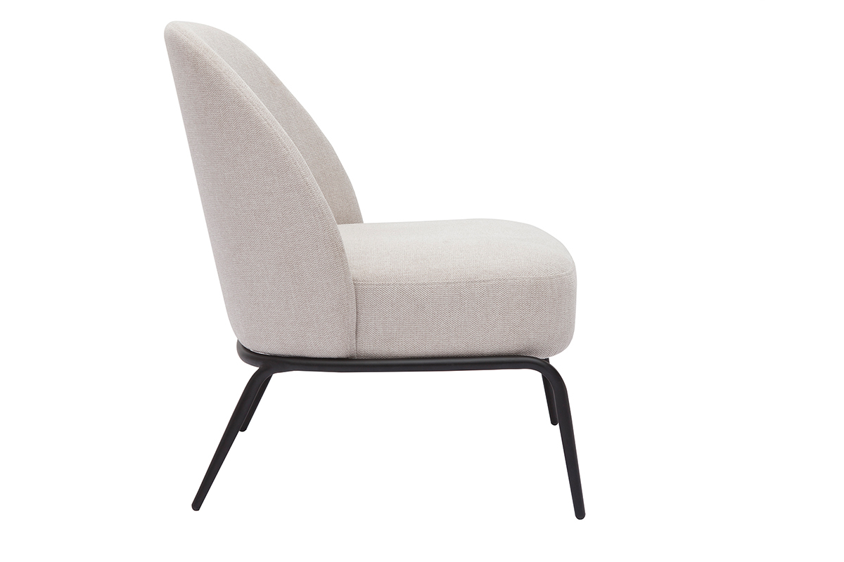 Fauteuil design en tissu effet velours textur beige et mtal noir BREGO