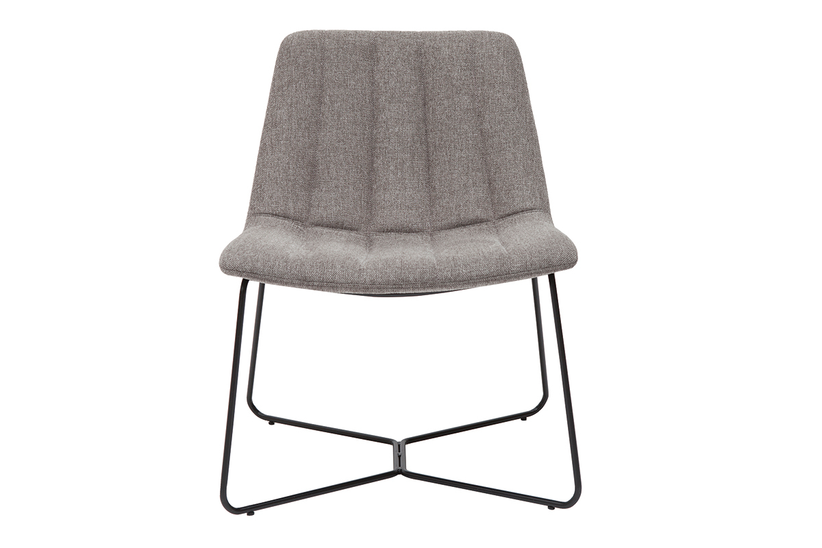 Fauteuil design en tissu effet velours textur gris et mtal noir FARROW