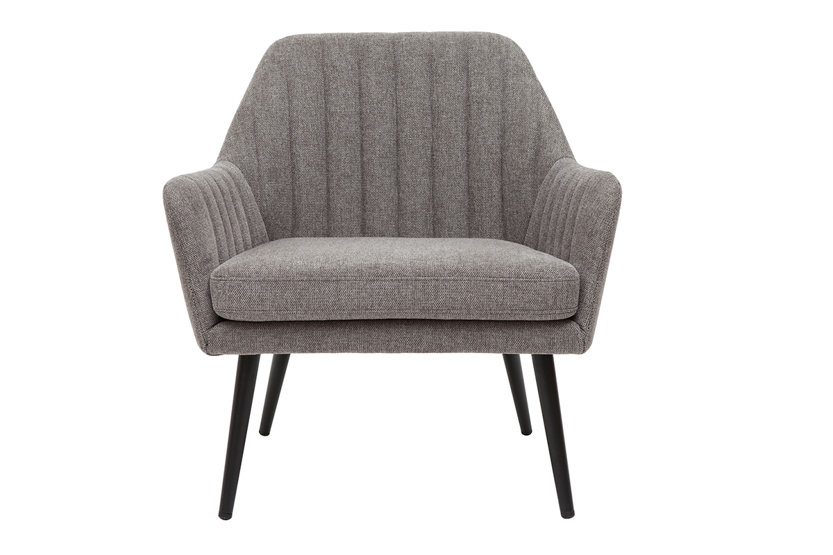 Fauteuil design en tissu effet velours textur gris et mtal noir GASTON