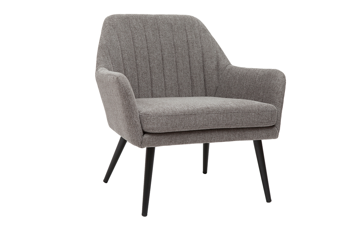 Fauteuil design en tissu effet velours textur gris et mtal noir GASTON