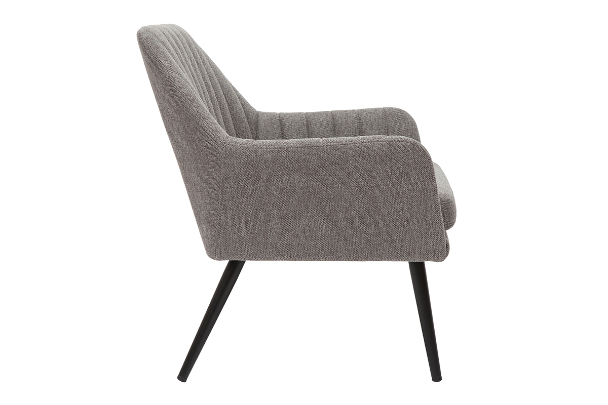 Fauteuil design en tissu effet velours textur gris et mtal noir GASTON