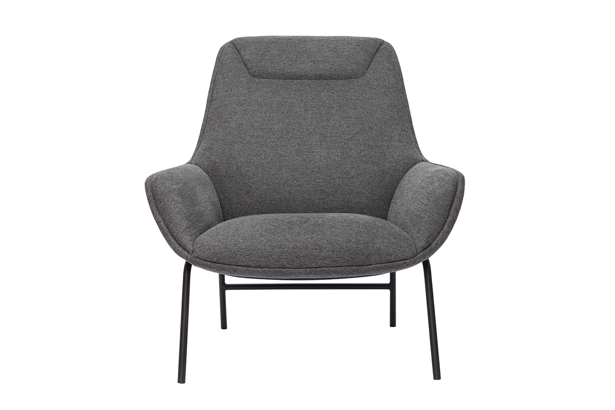 Fauteuil design en tissu effet velours textur gris fonc et mtal noir MARCEAU