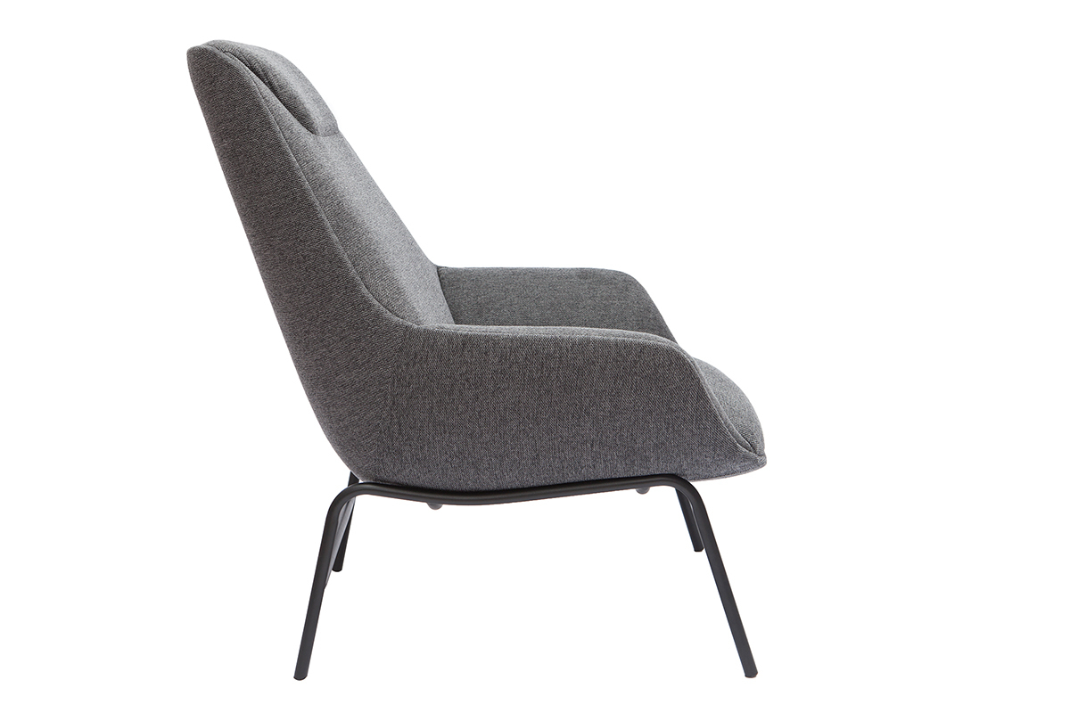 Fauteuil design en tissu effet velours textur gris fonc et mtal noir MARCEAU