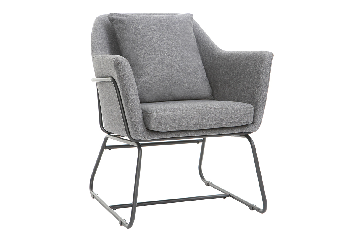 Fauteuil design en tissu gris fonc et mtal noir MONROE