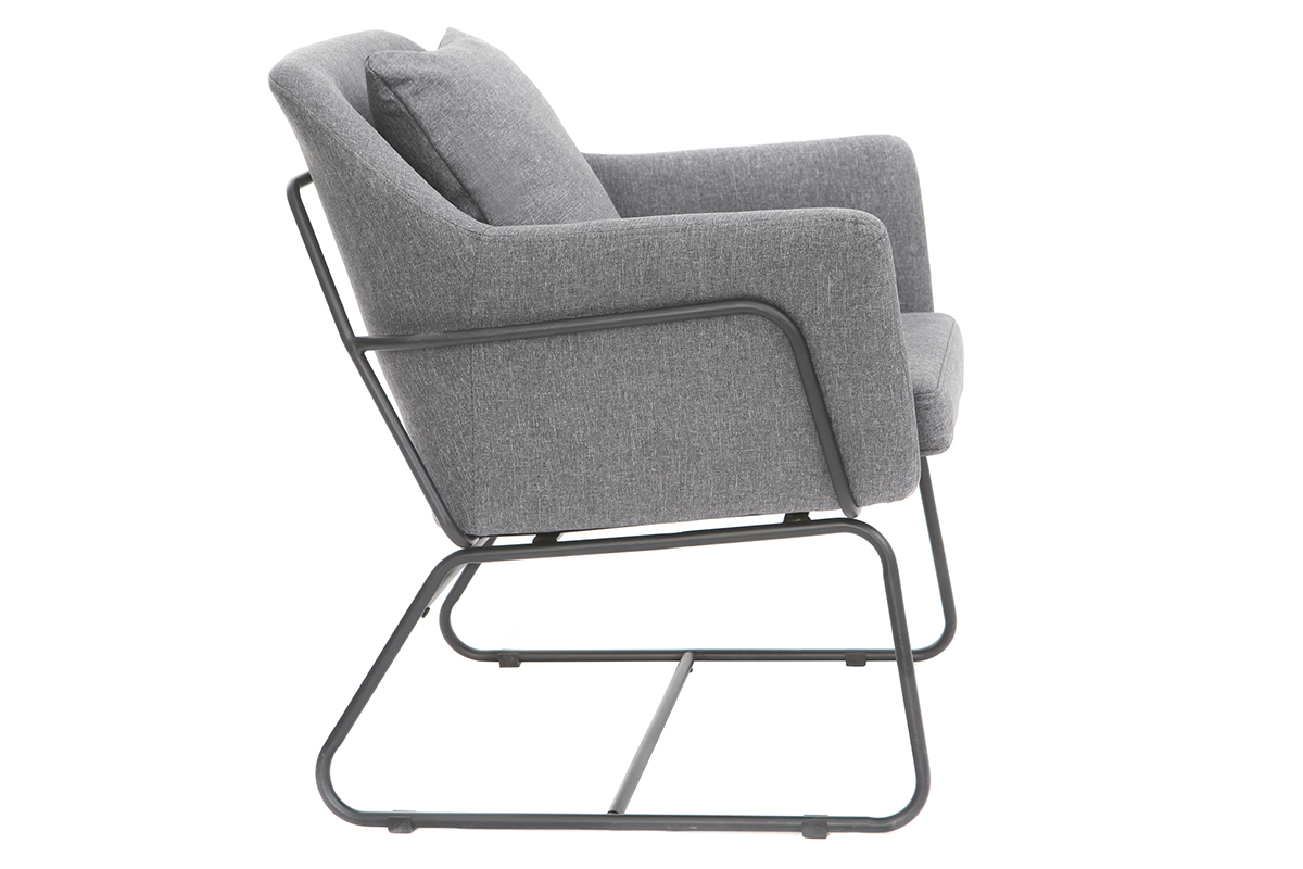 Fauteuil design en tissu gris fonc et mtal noir MONROE