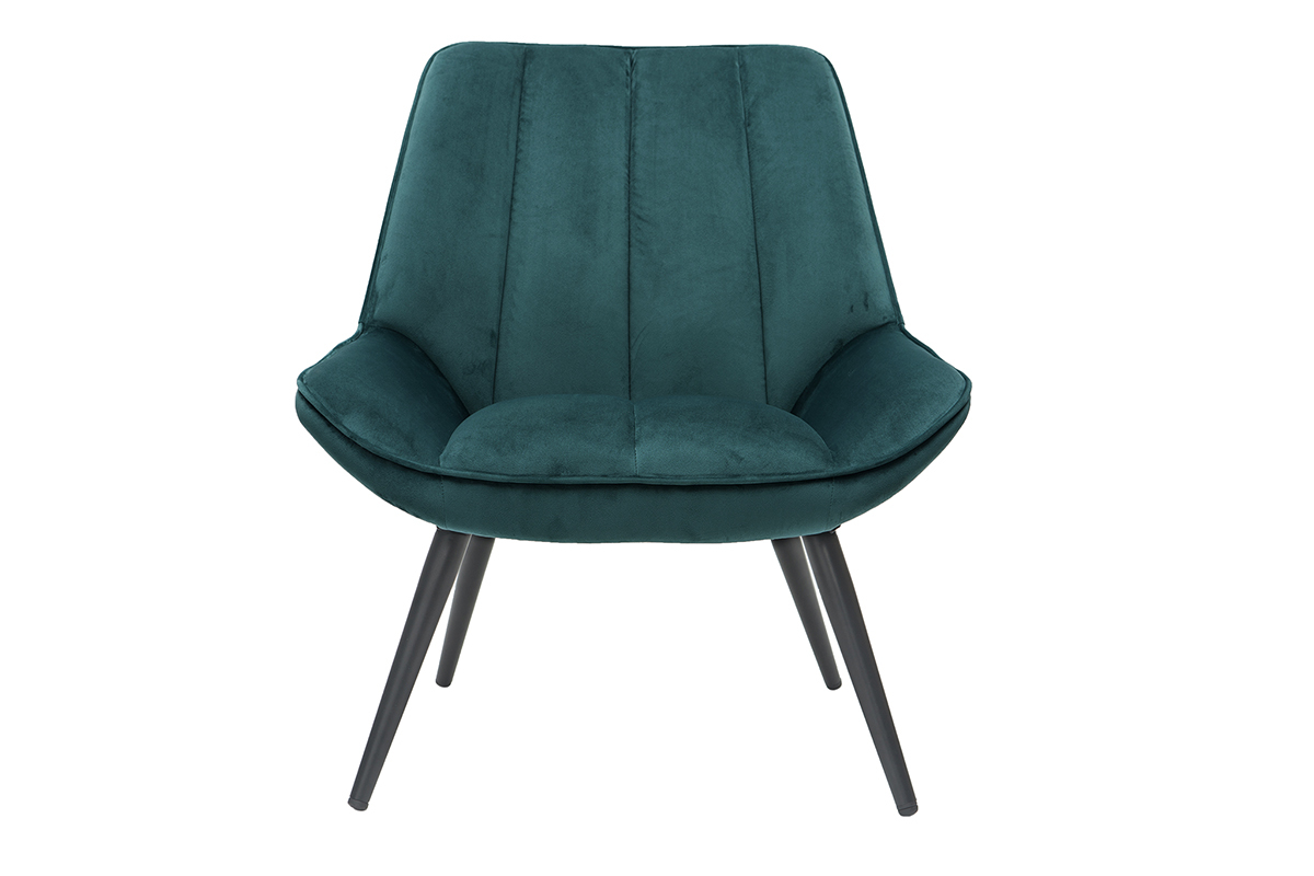 Fauteuil design en tissu velours bleu ptrole et mtal noir BILLIE