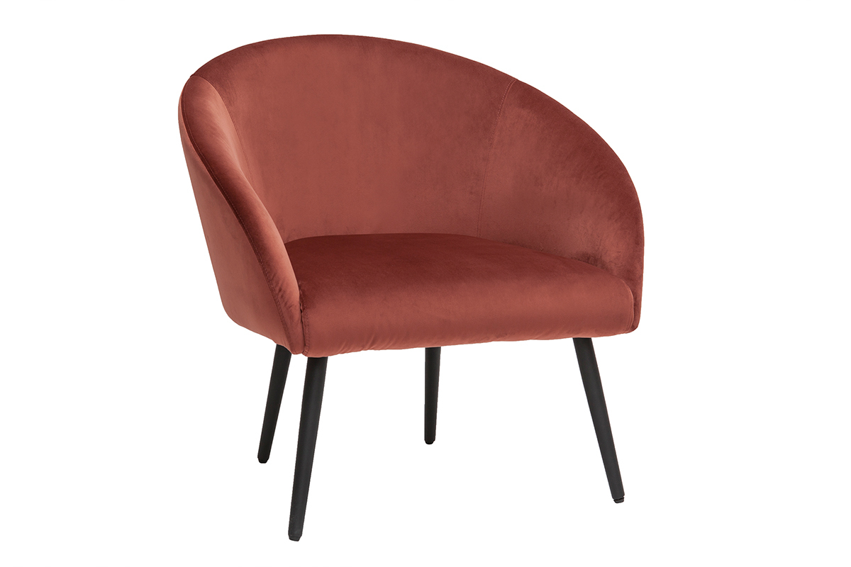 Fauteuil design en tissu velours rouge tomette et mtal noir OLIVIA