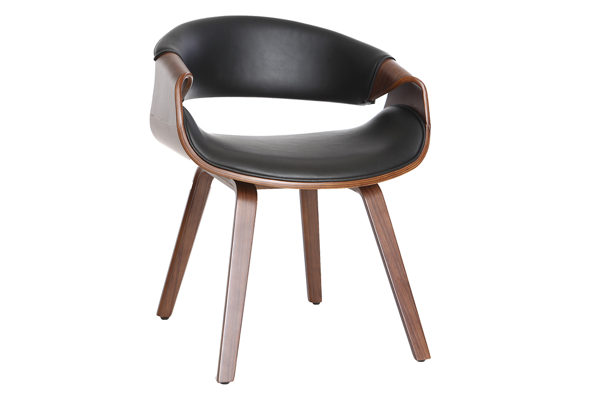 Fauteuil design noir et bois fonc noyer ARAMIS