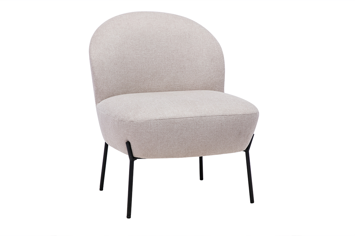 Fauteuil en tissu effet velours textur beige et mtal noir BELEY