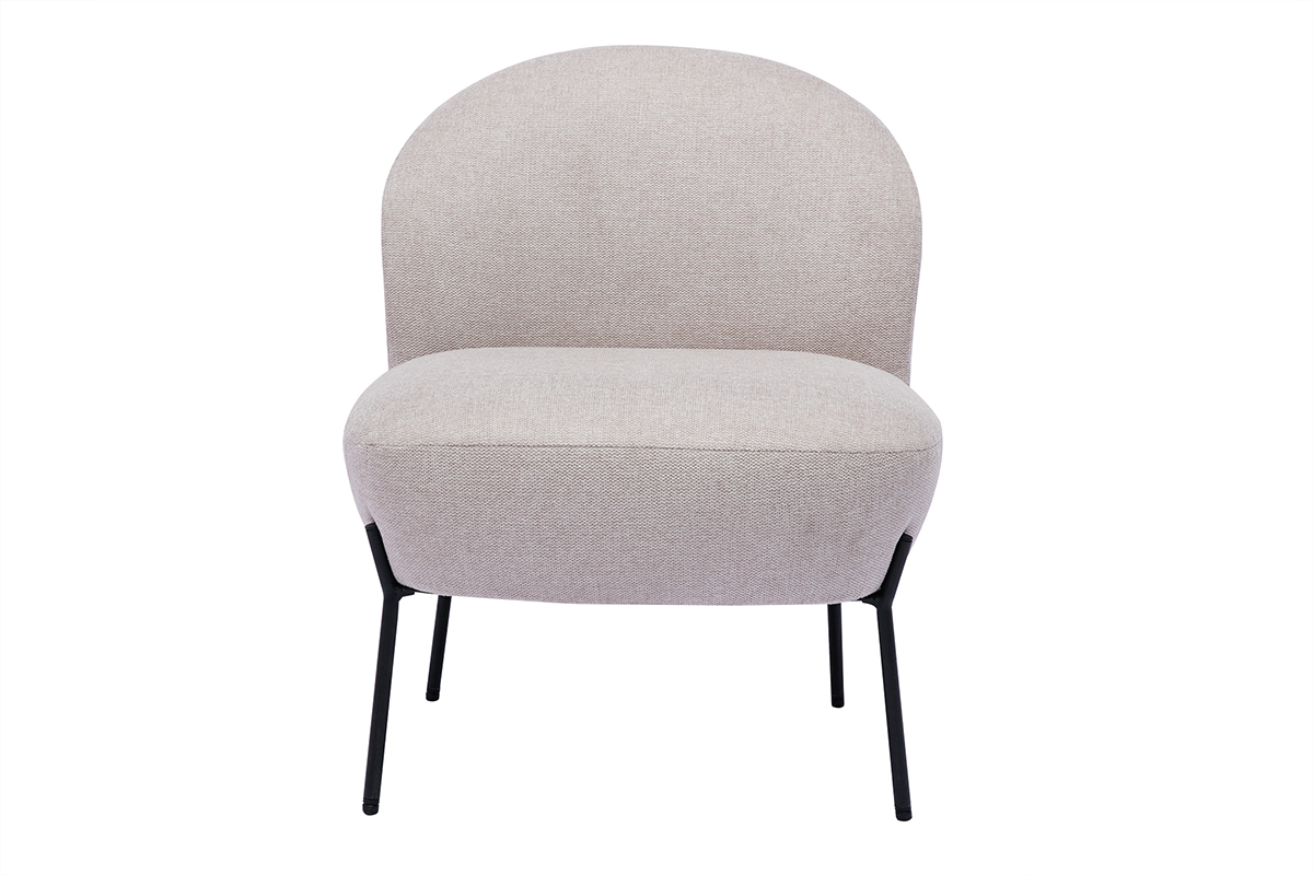 Fauteuil en tissu effet velours textur beige et mtal noir BELEY