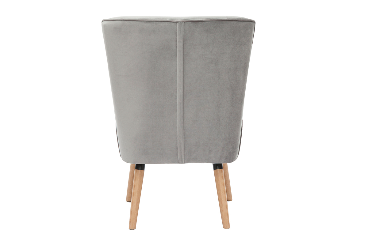 Fauteuil en tissu velours gris clair et bois clair KAHLO