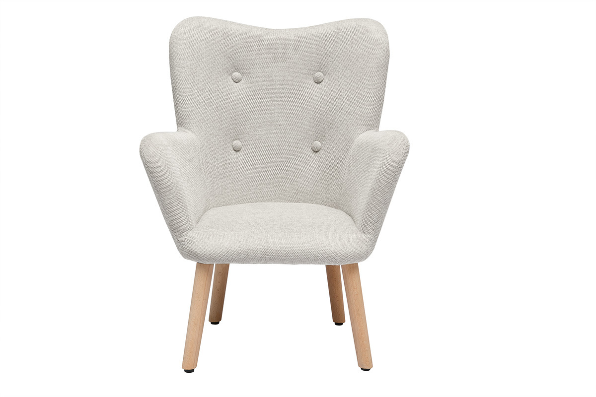 Fauteuil enfant scandinave en tissu effet velours textur beige et bois clair BABY BRISTOL