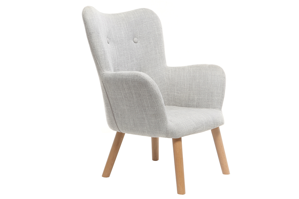 Fauteuil enfant scandinave en tissu gris polaire et bois clair BABY BRISTOL