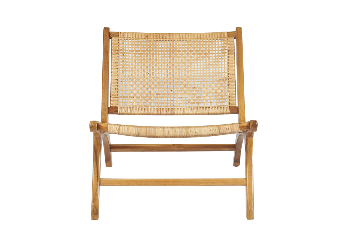 Fauteuil ethnique en bois teck massif et cannage en rotin naturel HAMMA